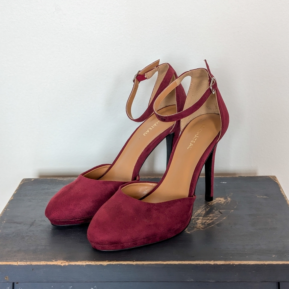 Le Chateau Women's Burgundy Ankle Strap Heels Size 8